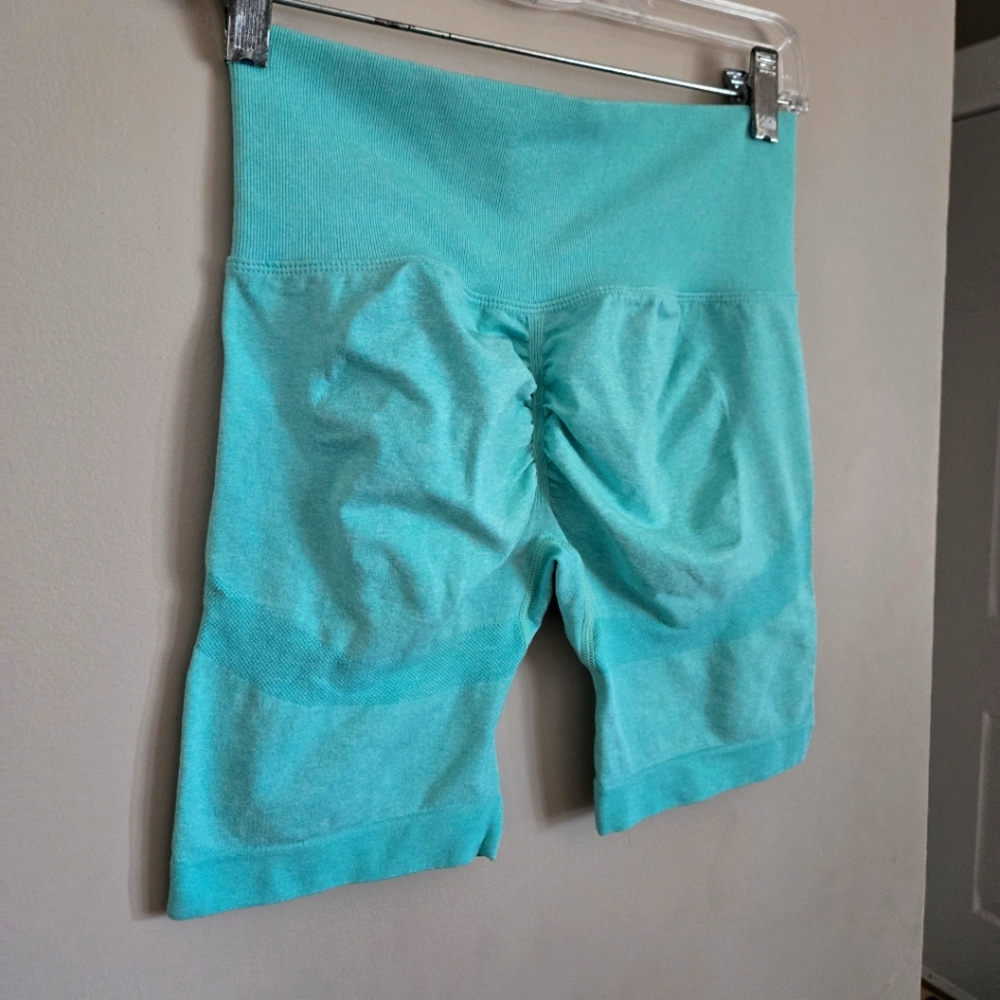 Women's Aqua Shorts Teal Booty Scrunch Biker Shorts Gym Medium Stretch Seamless